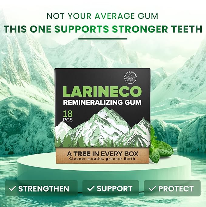 Larineco Remineralizing Gum with Nano Hydroxyapatite & Xylitol – Sugar-Free Xylitol Gum – Plastic-Free, Dye-Free, Aspartame-Free – Natural Base – 36 Pieces (18 Count (Pack of 2), Peppermint)