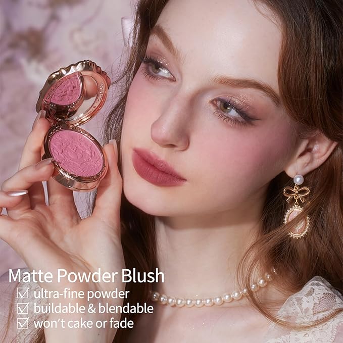 Flower Knows Feb-Blush Bliss Makeup Box Set,8-Piece Beauty Kit,Includes Make-up Palette,Lipgloss,Eyeshadow,Blush,Powder Bag Charm,Mirror,Wishes Card,Box,Perfect Valentine,Make Up Gift for Women&Girls