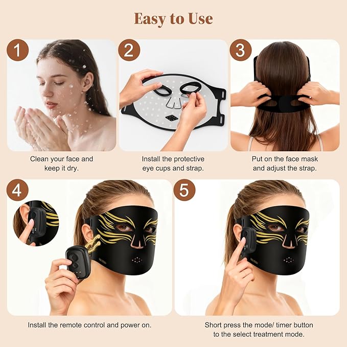 Red Light Therapy for Face, Valentines Day Gifts, Wireless Led Face Mask Light Therapy, Rechargeable 2000mAh Red Light Mask with 336 LED Chips, 4 Modes, Timer for Home Skincare (Black)
