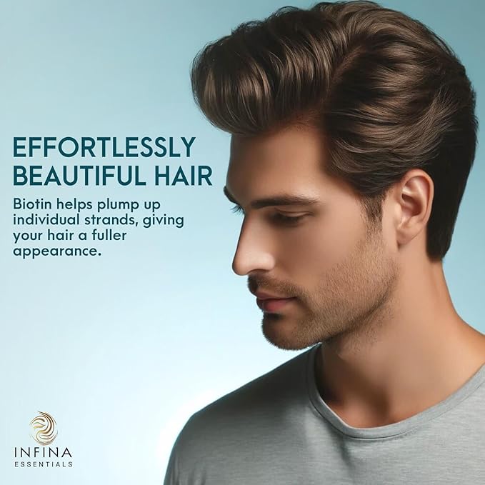 INFINA ESSENTIALS Biotin 2-in-1 Shampoo and Conditioner for Men & Women – Hair Thickening & Strengthening Shampoo with Saw Palmetto, Keratin, Caffeine & Vitamin E – Convenient Daily Use – 16 fl oz