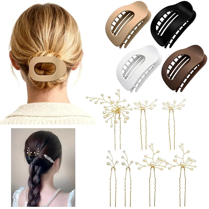4 PACK Women's Flat Claw Hair Clips And 7 PIECES Wedding Hair Accessories, Elegant Hair Accessories For Thick & Thin Hair, Ideal For Valentines, Christmas, Wedding And Work & Daily Styling (B)
