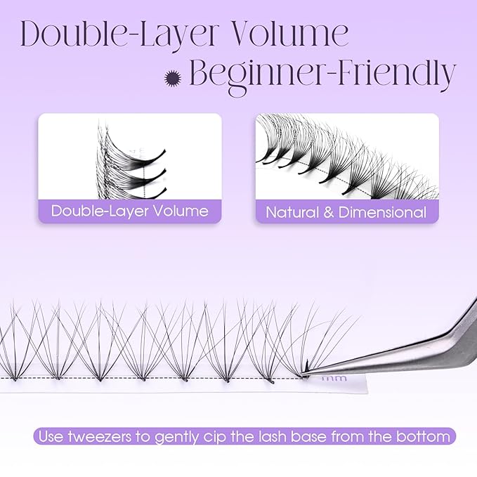 Premade Lash Fans Double Layers 0.07 D Curl Volume Pre Made Fans Eyelash Extensions 10D Thickness Fluffy Premade Easy Fan Lashes (10D-0.07D-9mm)