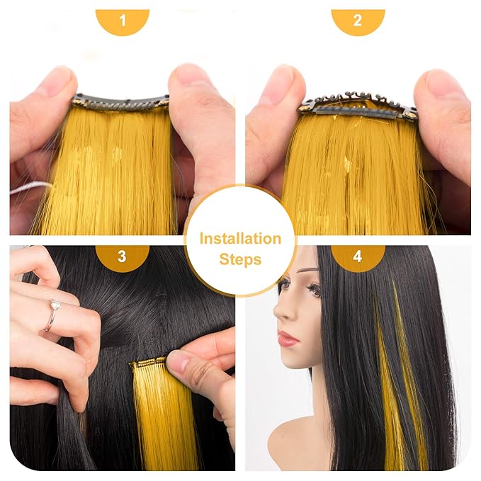 Colored Hair Extensions 10 PCS, Colorful Clip in Synthetic Hair Extensions Party Highlights, Rainbow Long Straight Hairpieces for Girls Women Cosplay Gifts(22 Inch)