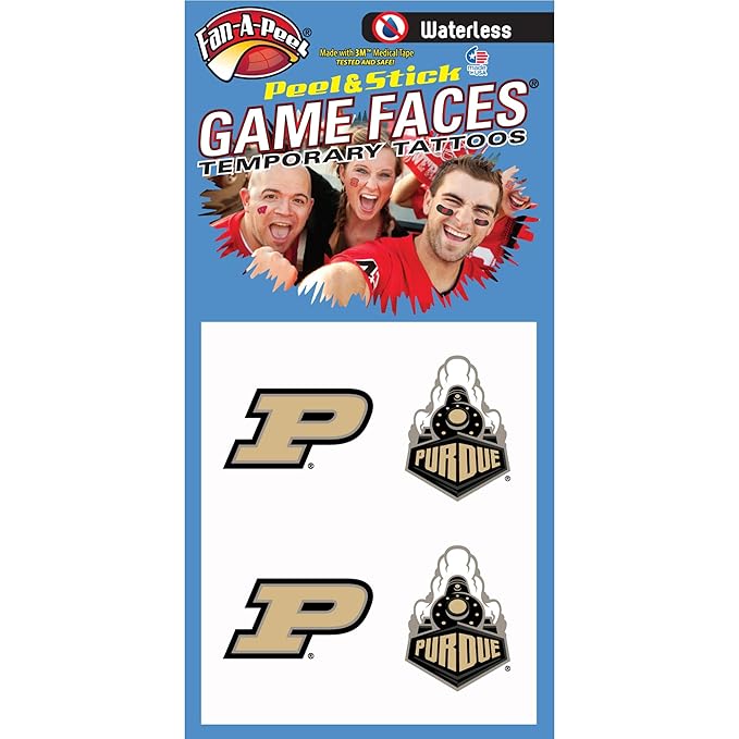 Fan-A-Peel Purdue Waterless Temporary Tattoos - Hypoallergenic Peel and Stick Waterproof Temporary Tattoos - Officially Licensed