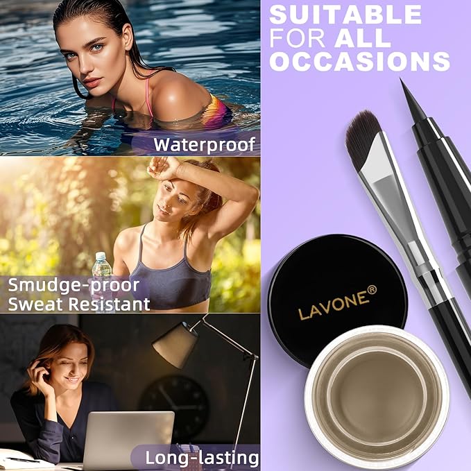 LAVONE Eyeliner Set - Waterproof Makeup Kit with Liquid Eye Liner Pencil, Gel Eyeliner and Angled Eye Liner Brush, Waterproof, Smudge Resistant, Long Lasting Formula - Dark Blonde