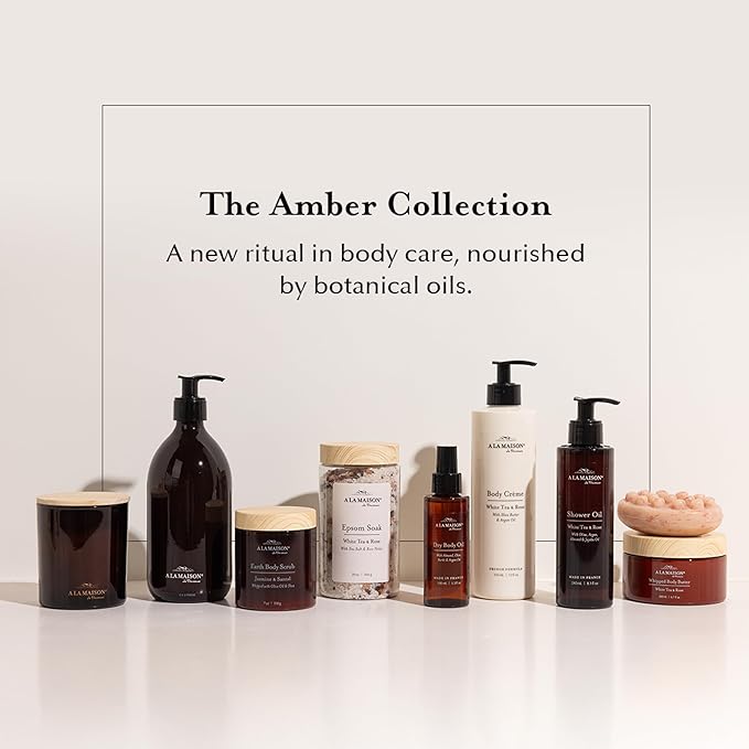 A La Maison Amber Collection Jasmine & Santal Starter Kit - Shower Oil + Body Scrub + Body Butter – Gently Exfoliates & Softens Skin – French Formula, Plant-Based
