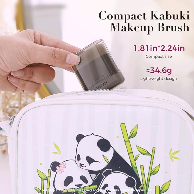 ENERGY Kabuki Foundation Brush with Cover – Adjustable Head, Small Travel Makeup Brush for Cream, Liquid, Powder, Bronzer or Highlight, Face Contour Brushes for Easy Blending, Self Tanner Mini