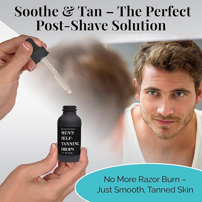 RemeVerse Men’s Self-Tanning Drops - Achieve Natural-Looking Even Skin Tone with Customizable Sunless Tanner for Men - Post-Shave Skin Protection - Ideal for All Skin Types and Tones - 1 oz