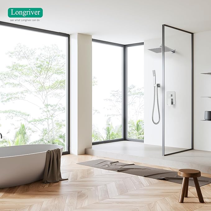 Longriver Shower Faucet Set, Shower System Bathroom High Pressure 10 Inches Rainfall Shower Head with Handheld Spray, Wall Mounted Shower Fixtures with Shower Valve and Trim Kit, Polished Chrome