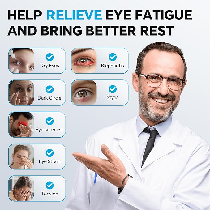 Cordless Heated Eye Mask for Dry Eyes Relief, with 3 Heat Settings, Washable Eye Cover, Warm Heating Pad for Stye Eye Treatment & Travel Use