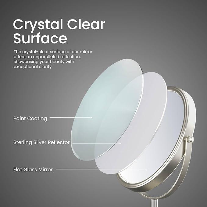 KIBI Free Standing Magnifying Makeup Mirror | Dual-Sided 1X/5X Magnification | 360° Rotating Vanity Mirror for Precise Grooming, Skincare & Beauty (Brushed Nickel, KMM103)