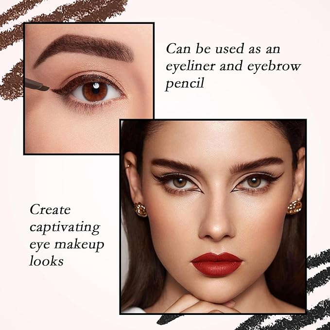 Dual-Ended Eyeliner + Brush, Waterproof Black Brown Eyeliner Pencil for Woman, Smudge-Proof Long-Lasting Wear Eye Makeup 2-Pack