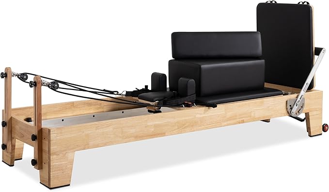 Pilates Reformer Machine, Wood Pilates Machine Bed Yoga Exercise Strength Training Equipment for Home Workout