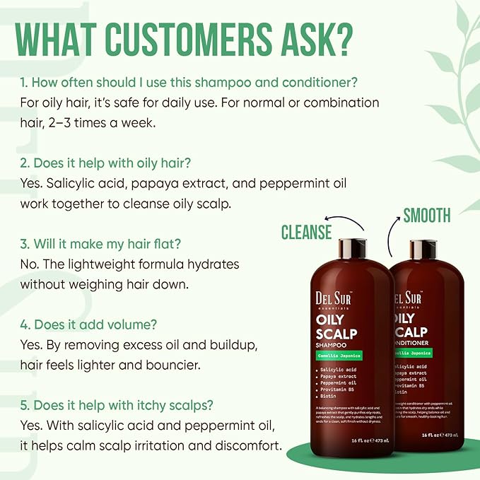 DEL SUR Clarifying Shampoo & Conditioner Set for Oily Scalp | 16 fl oz | with Camellia Japonica, Salicylic Acid, Papaya & Biotin | Oil Control for Oily Roots & Greasy Hair