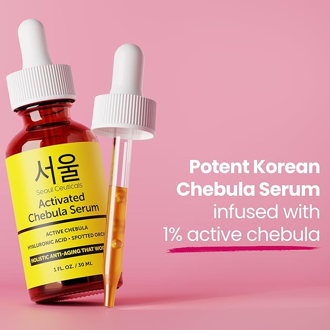 SeoulCeuticals Chebula Active Serum for Face - Korean Skin Care Anti Aging Natural K Beauty Skincare With Hyaluronic Acid + Spotted Orchid for Healthy, Youthful Glowing Skin 1oz