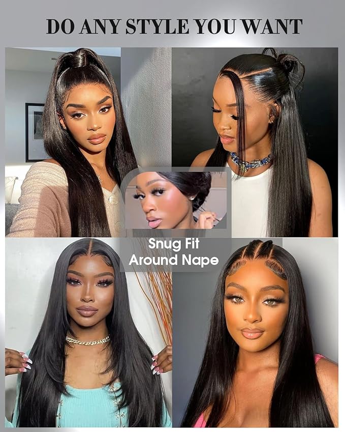 Glueless Drawstring Wigs Human Hair Pre plucked Pre Cut, 6x4 HD Lace Front Wear and Go Glueless Wig Straight with Drawstring Straight for Women 200% Density 18 inch