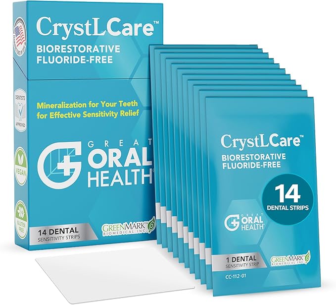 CrystLCare Tooth Sensitivity Treatment for Lasting Relief for Adults & Kids – Sensitive Teeth Dental Strips for Nano Hydroxyapatite Enamel Remineralization & Sensitive Tooth Enamel Repair (14 Count)