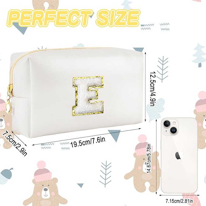 URSKYTOUS Gifts for Girls Initial Makeup Bag Personalized Cosmetic Bag with Zipper Cute Travel Toiletry Bags Waterproof PU Preppy Makeup Pouch Birthday Gift for Teen Girls Women(White E)