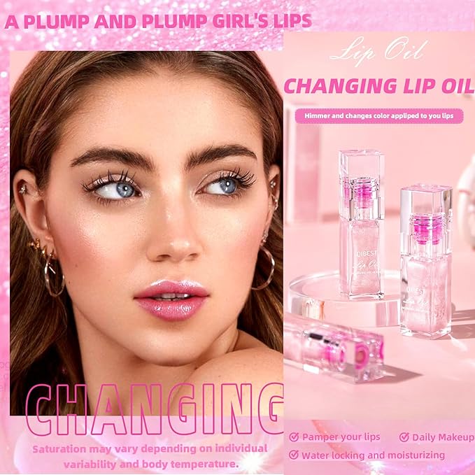 Magic Color Changing Lip Oil V2, Boss Up Color Changing Lip Oil, Big Brush Head Hydrating Plumping Lip Oil Tinted, Long Lasting Nourishing Non-sticky Lip Glow Oil for Lip Care