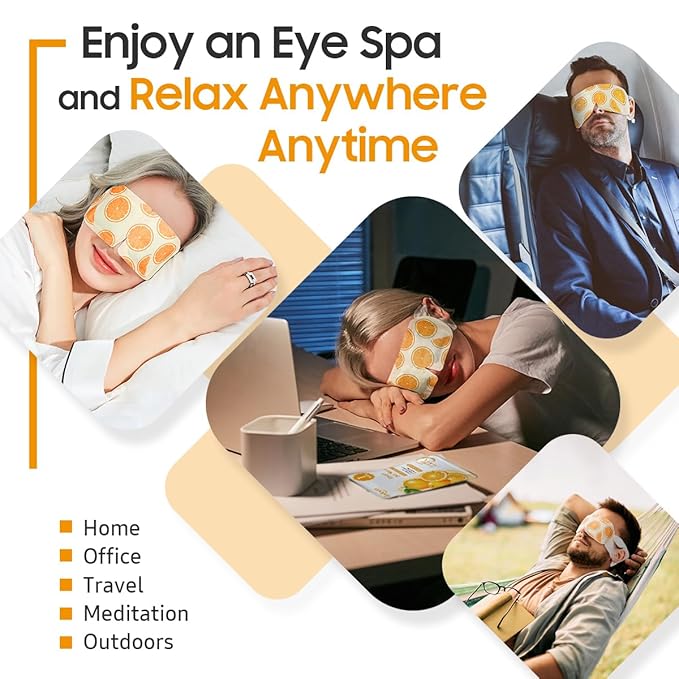 BeHoomi Steam Eye Mask, 10 Packs Heated Eye Mask, Self Heating Disposable SPA Warm Compress for Eyes Sleep Mask, Travel Essentials & Relaxation Gifts, Stocking Stuffers (Orange Scent)