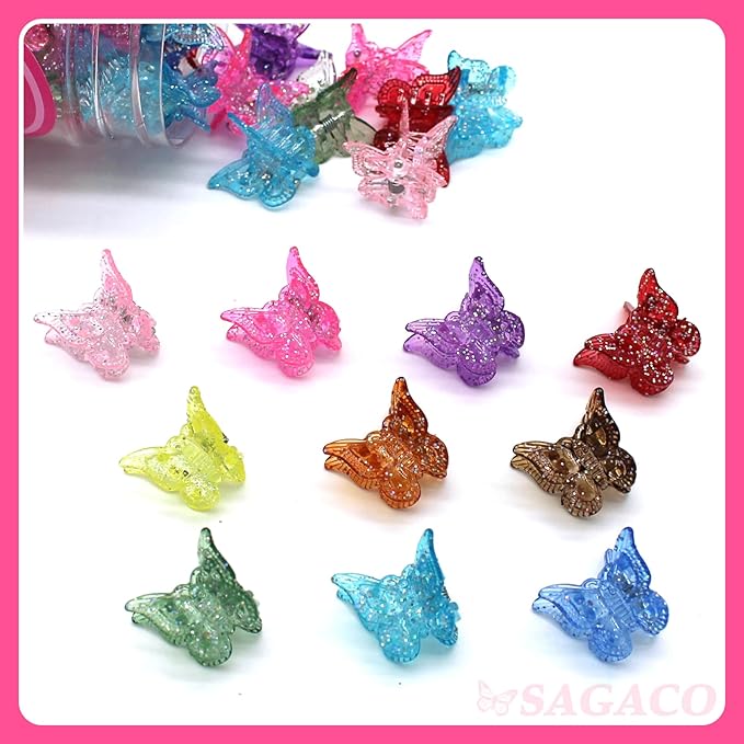 Butterfly Hair Clips Claw, 90s Glitter Y2K Mini Bling Hair Accessories for Women Girls, Cute Dazzling Hair Clip in 10 Sparkly Colors, Durable Grip for Hair Styling, 50 Pieces (Glitter Color)