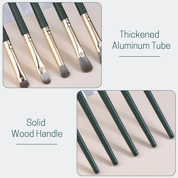 SHELWIN Eyeshadow Makeup Brushes Set with Case 5 PCS Soft Synthetic Hairs Eye Makeup Brushes for Blending Eyebrow Eyeliner Eyeshadow （Green）