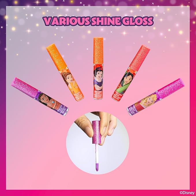 Disney Princess 12 Piece Plant Based Lip Gloss, Girls Party Favors, First Makeup Set for Girl, Perfect for Parties, Sleepovers, and Birthday Gifts, Ages 3+, by Townley Girl