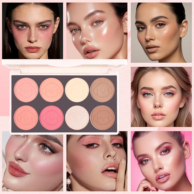 8 Colors Face Matte Blush Palette, Highlight and Contour Blusher Facial Cheek Contour Makeup Pallet, Women Natural Nude Makeup Brighten Skin Tone Portable Makeup Blush(8 Colors Blush Palette)