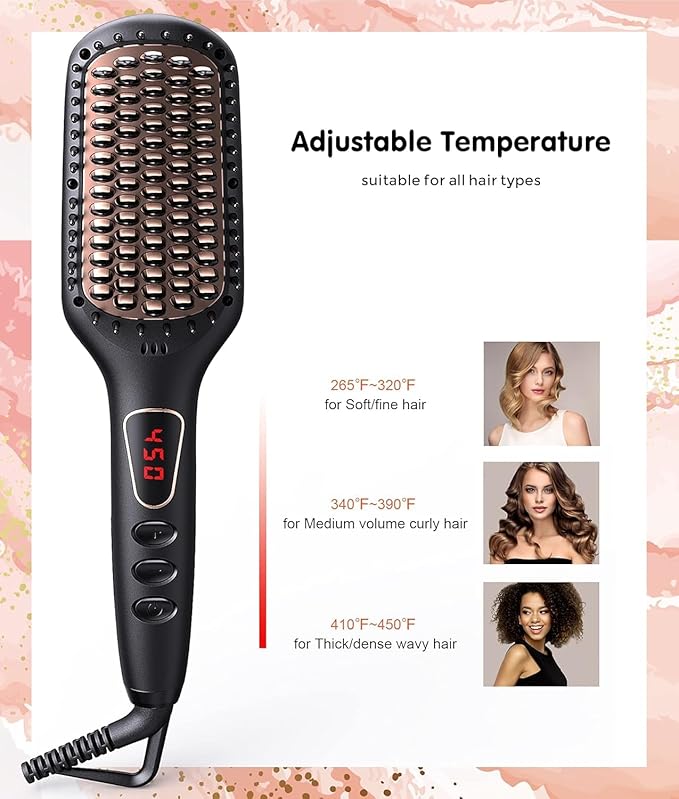 MEGAWISE Pro Ceramic Ionic Hair Straightener Brush for Home Salon | MCH Fast 20s Heating Tech with Auto-Off Safety | Anti-Scald with Universal Dual Voltage | Rotatable Power Cord
