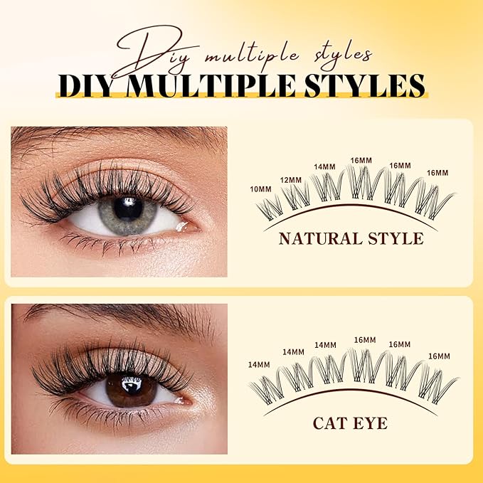 QUEWEL Lash-Clusters Kit,144pcs Wispy-Lash-Clusters Kit Mix10-18mm Wispy Natural Invisible Band Eyelash Clusters Kit for DIY Cluster Eyelash Extensions(Gem 4 Set)