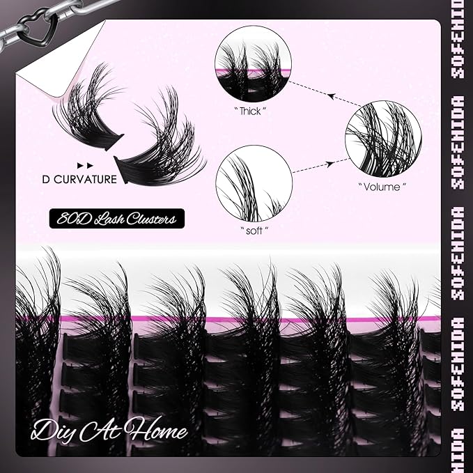 Lash Clusters Kit 80D Lash Clusters Kit 10-18mm Volume Eyelash Clusters D Curly Cluster Eyelash Extensions 3D Wispy Lashes Cluster DIY Lash Extension Kit(80D-10-18MIX Thick Kit)