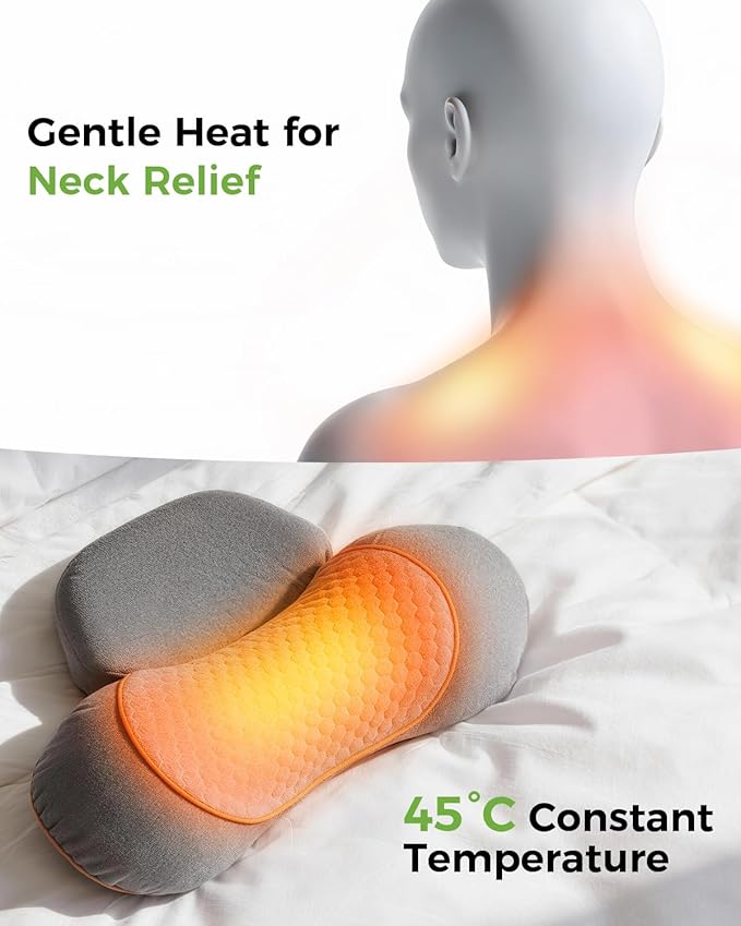 3-in-1 Neck Massager for Pain Relief Deep Tissue with Heat, Portable Memory Foam Cervical Massager Pillow with Traction for Neck Hump Comfort & Shoulder Relaxation at Home/Office/Travel (Corded)