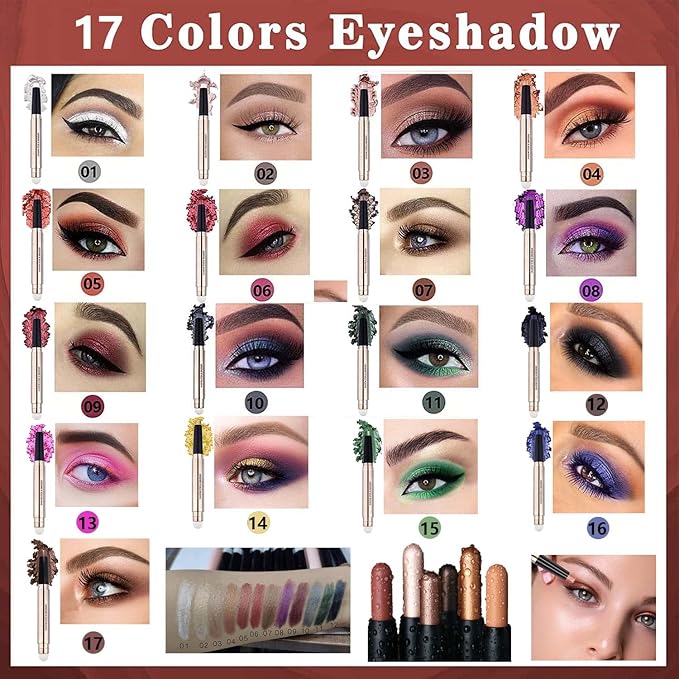 2 in 1 Cream Eyeshadow Stick, Shimmer Smooth Eyeshadow Pencil, Hypoallergenic Waterproof Long Lasting Eye Shadow Highlighter Stick Create High-Impact Multi-Dimensional Eyes Look(Champagne Shimmer #04)