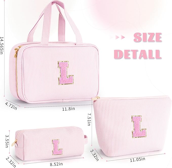 Fystdtote Valentines Day Birthday Gift for Kids Teen Girls Gifts for Girl,Toiletry Bag Makeup Cosmetic Bag Daughter Sister Gifts Birthday for Women Teacher Preppy Makeup Bag - Pink L