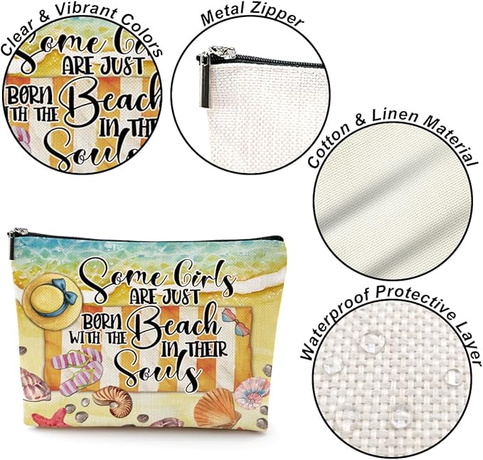 Funny Beach Gifts for Women Cosmetic Bag Vacation Ocean Beach Themed Gift for Her Nurse Sister Mom Aunt Makeup Bag Girls Trip Gifts Travel Stuff Necessities Birthday Christmas Friendship