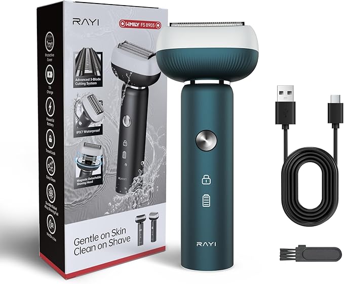 Electric Shaver for Men with Floating Arc 3-Blade, 9000 RPM, Magnetic Head, 1 Hour Fast Type-C Charging can Last for 60 Days, IPX7 Waterproof, Skin-Friendly Blade for Smooth Shaving, Green