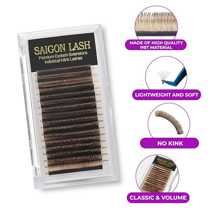 Eyelash Extensions, Mink Lash, Volume & Classic Lashes for Professionals, J/B/C/CC/D/L/M Curl, 4-15mm Length, Soft Korean PBT Fiber, 16 Rows Lash Tray (Gold Rose-CC-0.07-8-15mm)