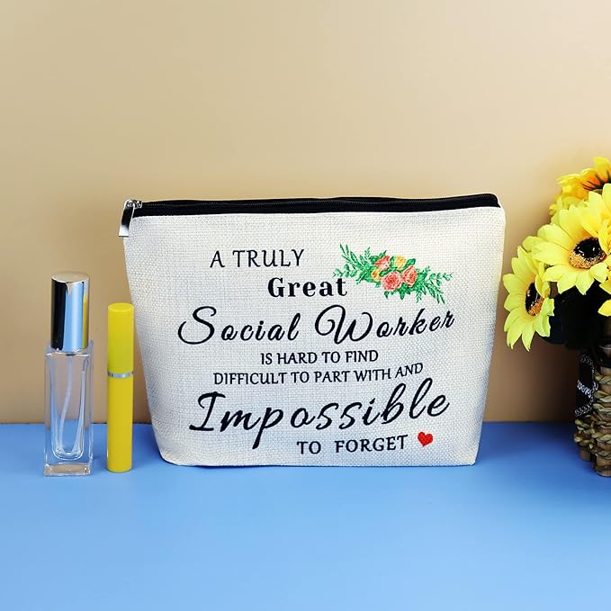 Social Worker Appreciation Gift Makeup Bag Gifts Thank You Gift for Volunteer Social Work Thanksgiving Day Christmas Birthday Gift for MSW Social Work Volunteer Cosmetic Bag Makeup Pouch Toiletry Bag