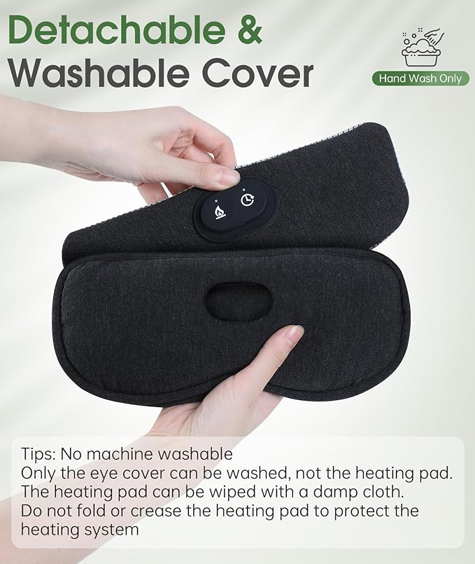 Detachable Heated Eye Mask, Cordless Eye Mask for Dry Eyes & Puffiness, Algae Fiber Ultra-Soft Nose Bridge Light-Block for Deeper Sleep – Graphene Layer Warm Compress & Cold Pack,Travel Essentials