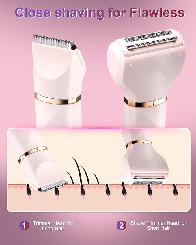 Bikini Trimmer for Women,3 in 1 Electric Shaver,IPX7 Waterproof Hair Trimmer Women USB Recharge (Pink)