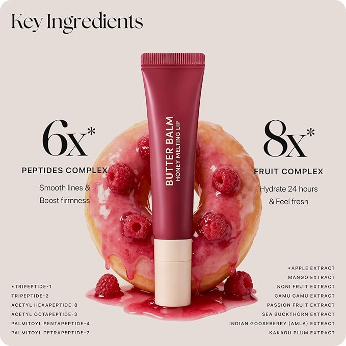 Nature Republic Honey Melting Lip Butter Balm – Moisturizing Tinted Plumping Lip Balm with Peptides, for Sheer & Glossy, Fuller-Looking Lips (RASPBERRY GLAZE)