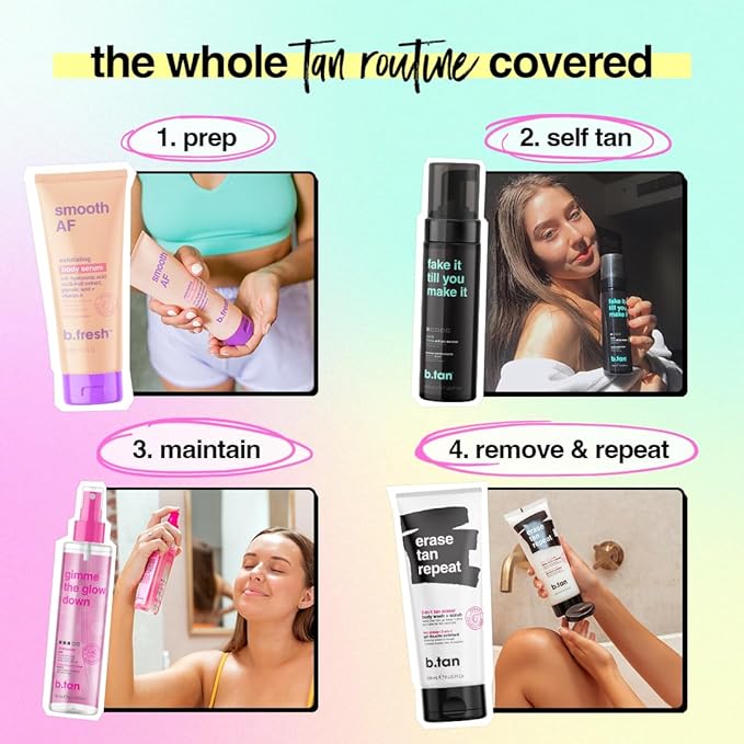 B.TAN Dark Self Tanner Mousse, 1 Hour Sunless Tan, Vegan, Cruelty Free, 6.7 Fl Oz