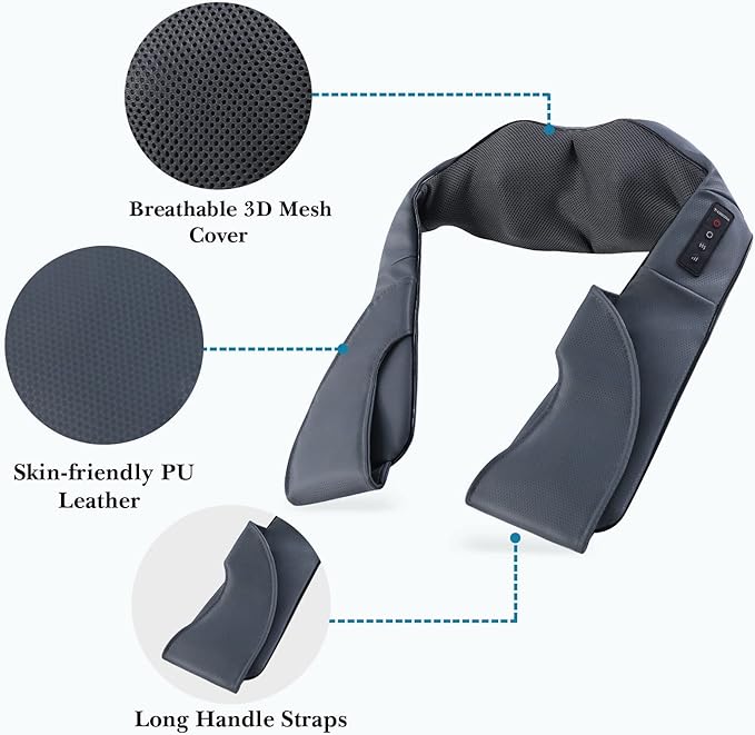 TRIDUCNA Shiatsu Neck Back and Shoulder Massager with Heat - Electric Deep Tissue 3D Kneading Massage Pillow for Lower Back, Calf, Legs, Full Body Muscle Relaxation, Home, Office, and Car Use