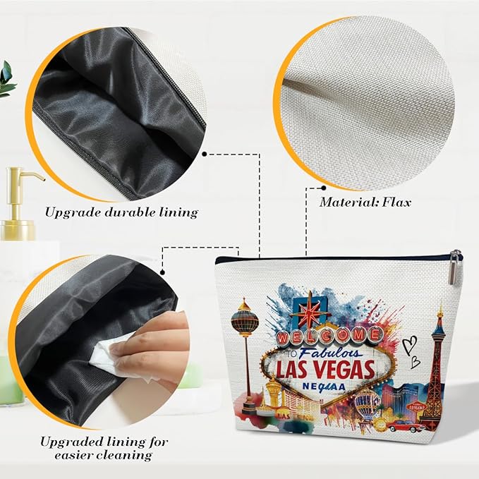 Ythuil Las Vegas Travelling Gifts Makeup Bag, City Travel Cosmetic Bag for Purse, Watercolor Gifts, Las Vegas Souvenir, Trip Favors for Traveller, Travelling Lovers, City Themed Organizer