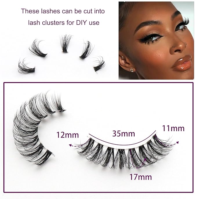 Veleasha Russian Strip Lashes with Clear Band Looks Like Eyelash Extensions D Curl Lash Strips 10 Pairs Pack (DT09)