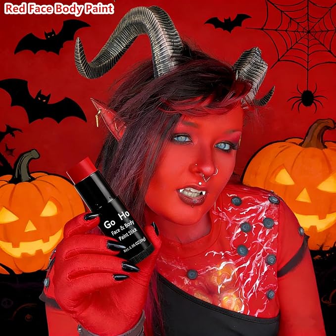 Go Ho Cream-Blendable Red Face Paint Stick (1.06 Oz),Full-coverage Red Body Paint Makeup for Adults Children Halloween Cosplay Clown Devil SFX Makeup,Waterproof Red Makeup Stick