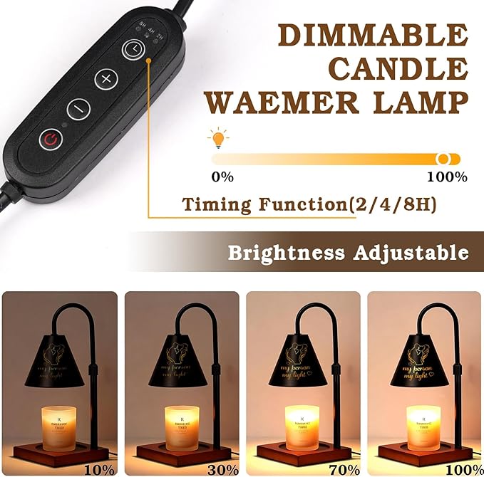 Candle Warmer Lamp with Timer Dimmable, Valentines Day Gifts for Him Her Couple, Anniversary, Adiustable Height Modern Candle Warmer Black Candle Lamp, Personalized Gifts for Husband, Wife
