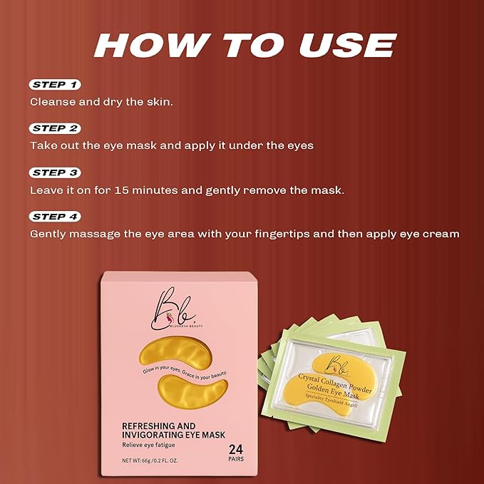 Blusheva Beauty Gold Under Eye Masks – 24 Pairs Collagen & Hydrating Gel Eye Patches for Dark Circles, Puffy Eyes, Fine Lines & Anti-Aging Skincare – Vegan, Cruelty-Free Self Care Essentials