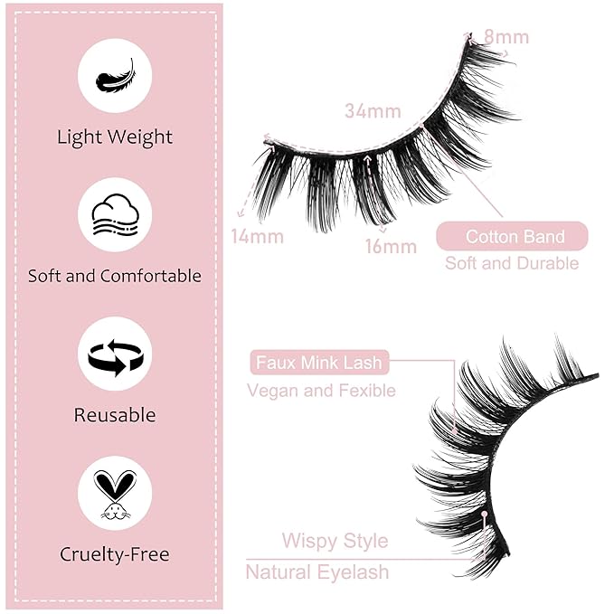 False Eyelashes Manga Lashes Anime Strip Fake Eyelashes NINGLASH Fairy Spiky 8 Pairs Faux Mink Lashes Cosplay Thick Fake Eye Lashes Soft Lashes 8-16mm Wispy Natural Look