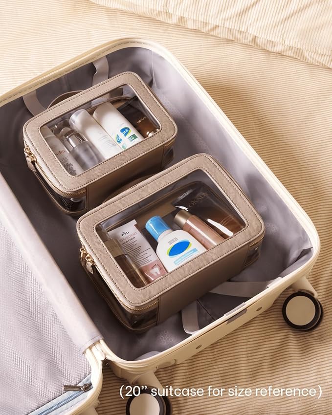 Oaque Clear Cosmetic Bag Set for Women Makeup Bag with Handle, 3 Pcs Travel Toiletry Bag Transparent Cosmetic Case Portable Make Up Organizer Bag for Essentials (Stone, Mini+S+L)
